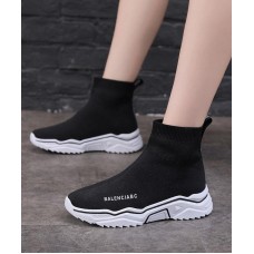 Black Knit Fabric Ankle boots Platform Boots