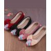 Retro Pink Embroideried Tassel Cotton Fabric Flat Shoes For Women