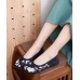 Comfy Blue Flats Embroideried Cotton Fabric Flat Shoes For Women