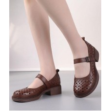 2021 Chocolate Hollow Out Flat Feet Shoes Genuine Leather