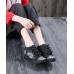 Black Cotton Fabric High Wedge Heels Shoes Embroideried Buckle Strap Flat Shoes For Women