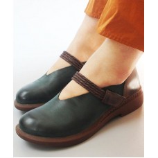 Blue Flat Shoes For Women Genuine Leather Elegant Splicing Flats