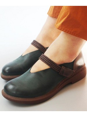 Blue Flat Shoes For Women Genuine Leather Elegant Splicing Flats