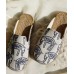 Beige Cotton Fabric Comfy Embroideried Slide Sandals